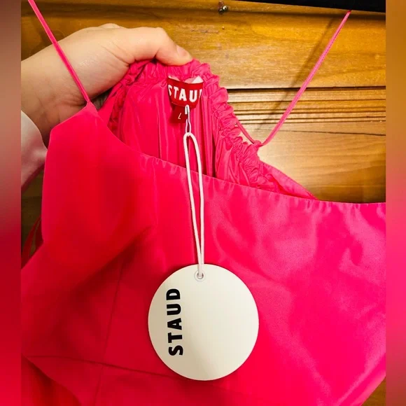 STAUD NWT $495 Florence A-Line Sleeveless Open-Back Pink Gown Size Large - Picture 9 of 12